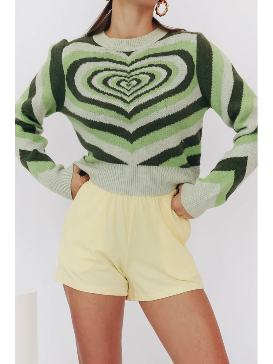 Calistally | Green Heart Ring Knit Top