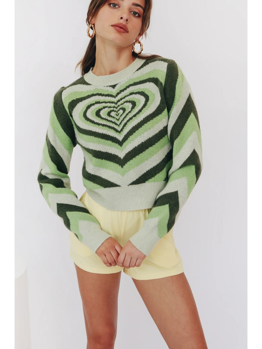 Calistally | Green Heart Ring Knit Top