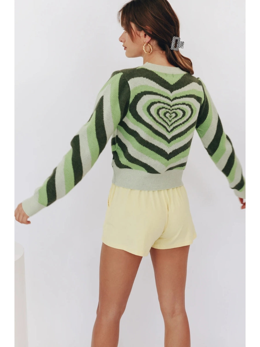 Calistally | Green Heart Ring Knit Top