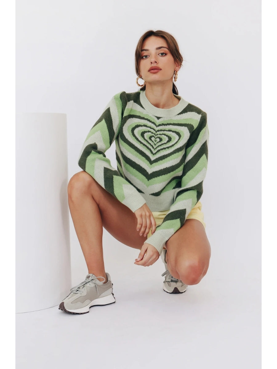 Calistally | Green Heart Ring Knit Top