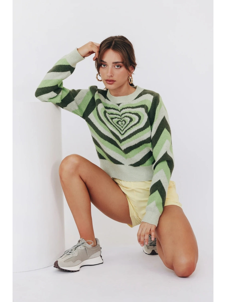Calistally | Green Heart Ring Knit Top