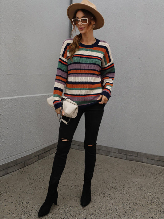QUELLISE KNIT TOP - PURPLE STRIPE PRINT