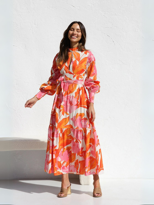 Emery Paisley Halter Maxi Dress - Orange