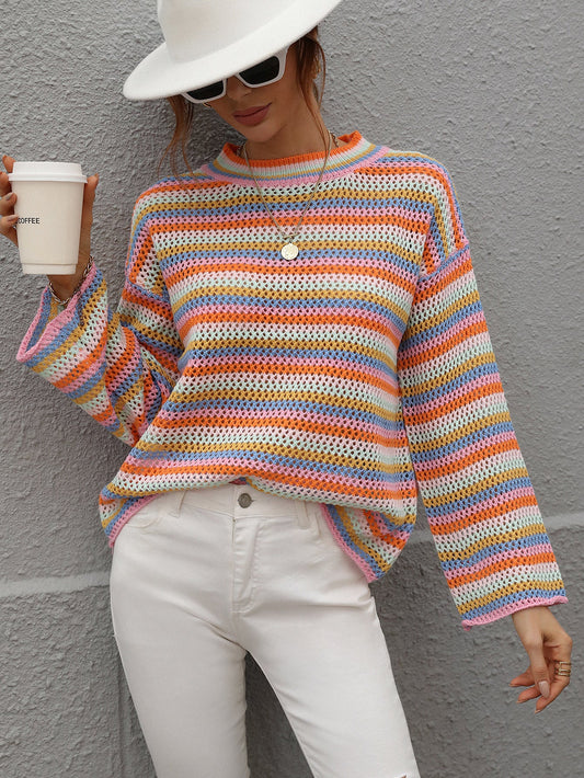 LALLIE KNIT TOP - PINK STRIPE PRINT