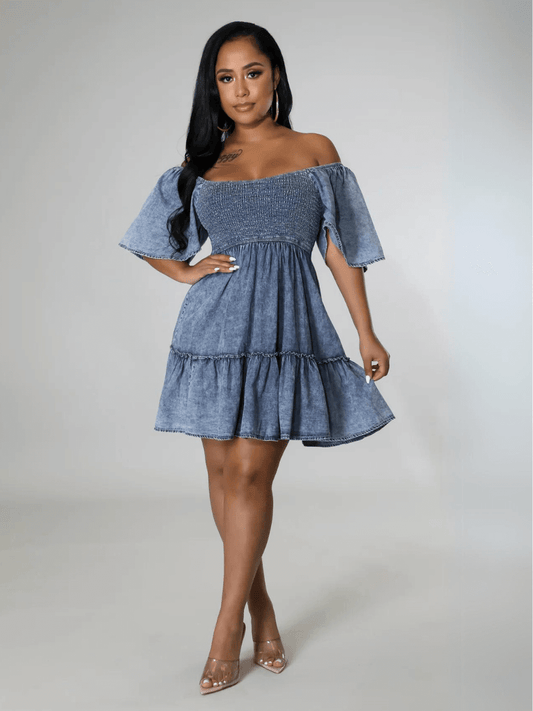 Sonesta Babydoll Denim Mini Dress - Light Wash