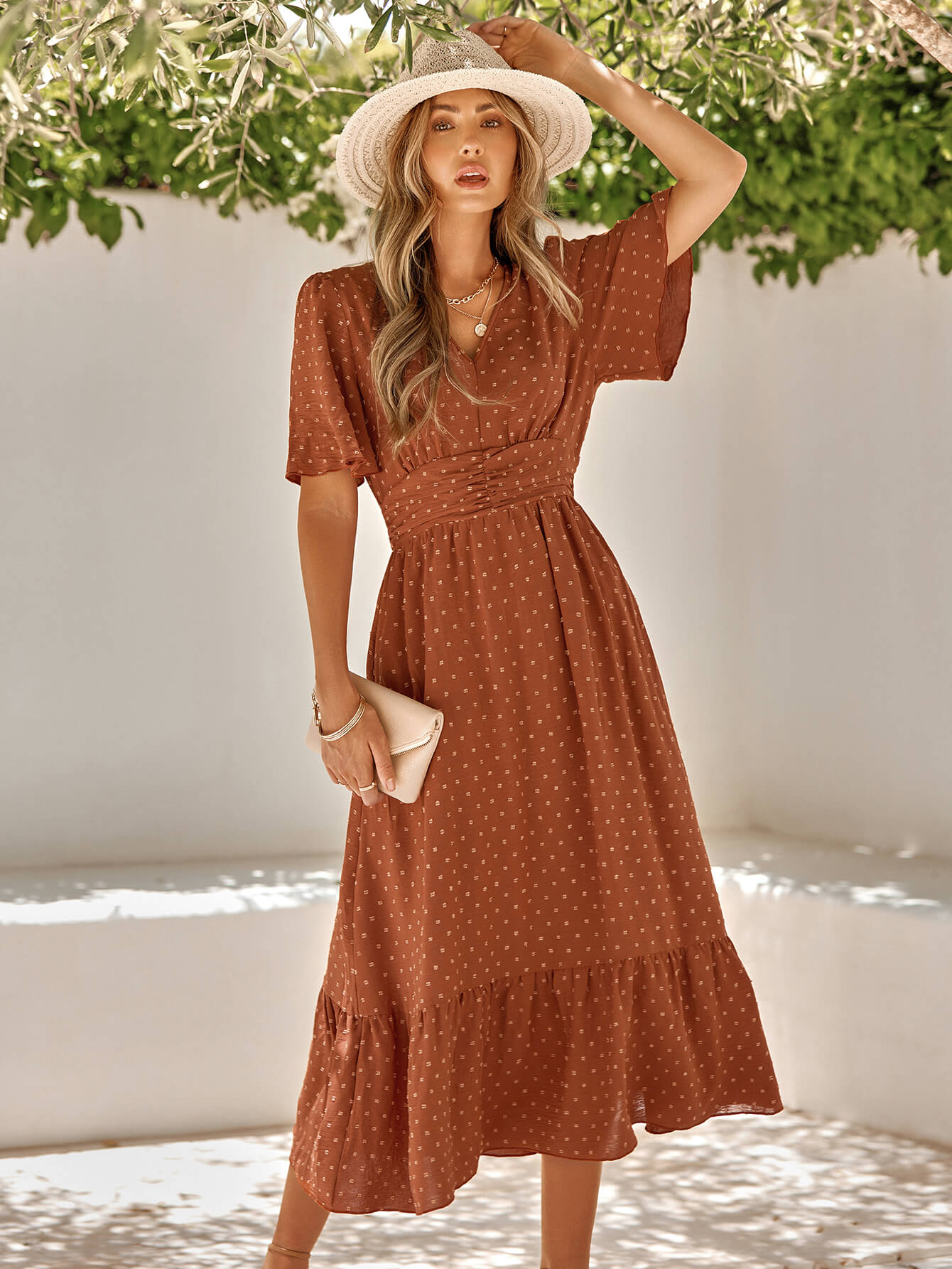 SWEETEST ONE POPPIES SHORT SLEEVE MAXI DRESS - BRICK