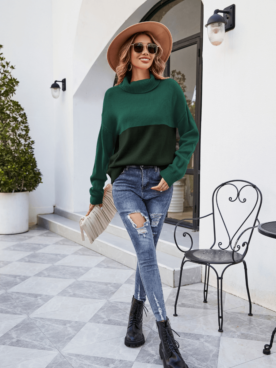 Denver Mock Neck Contrast Knit Sweater