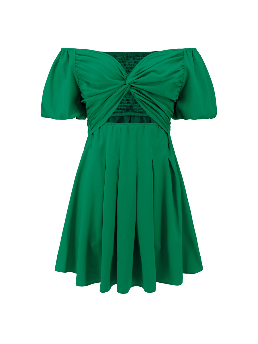 Baby Doll Cutout Mini Dress - Green