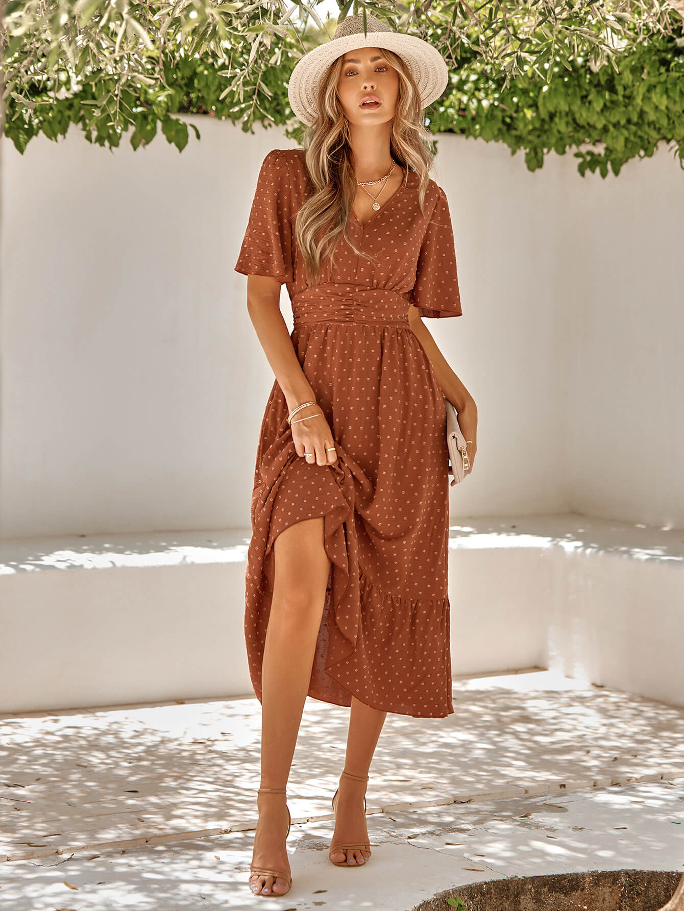 SWEETEST ONE POPPIES SHORT SLEEVE MAXI DRESS - BRICK
