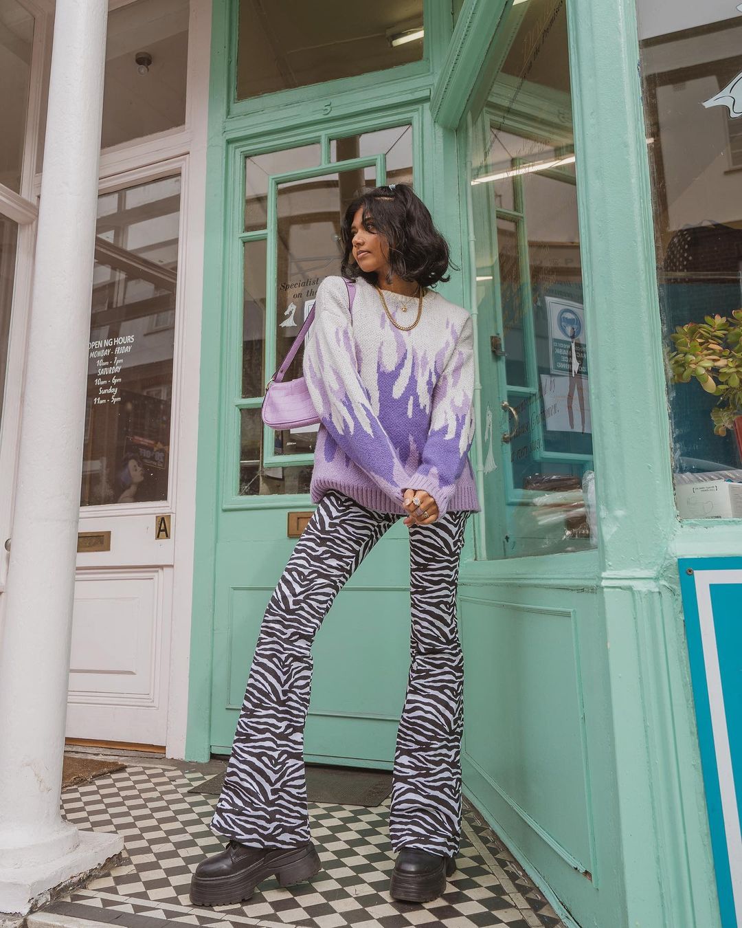 Calistally Doll | Purple Flame Cream Knit Sweater