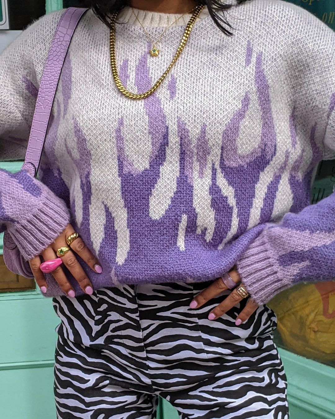 Calistally Doll | Purple Flame Cream Knit Sweater