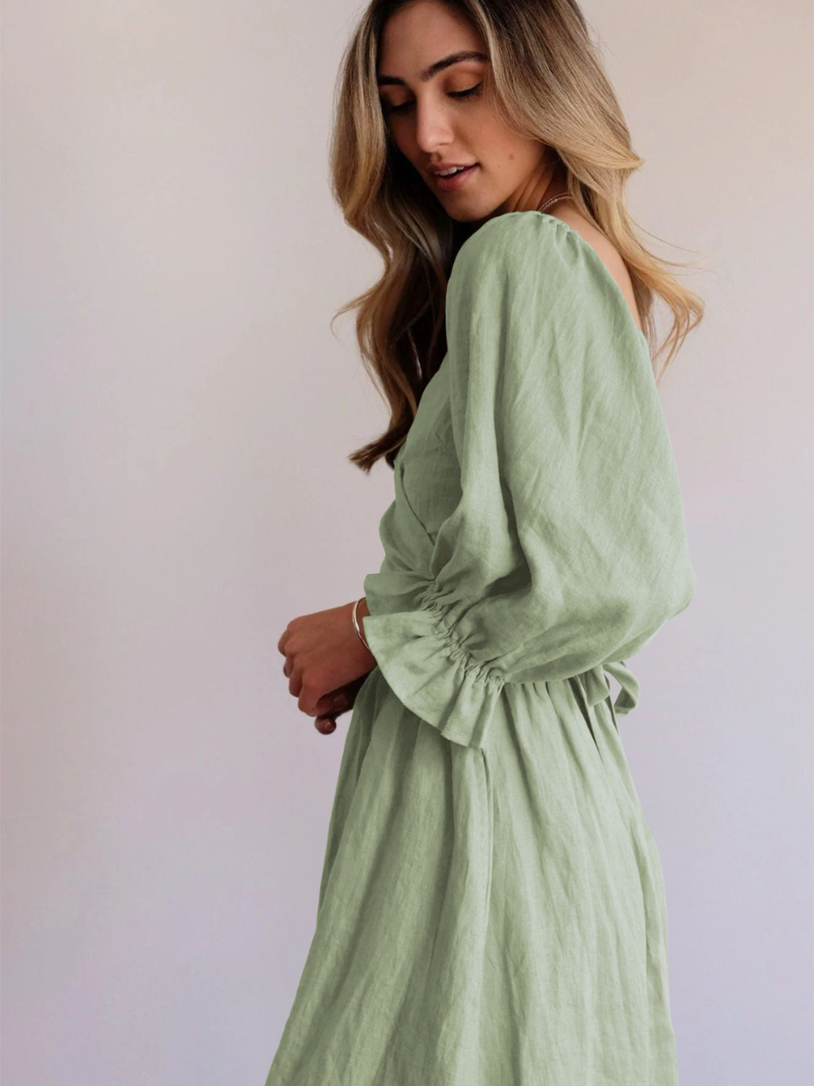 CALL IT LOVE TWO WAY TIERED MIDI DRESS - SAGE