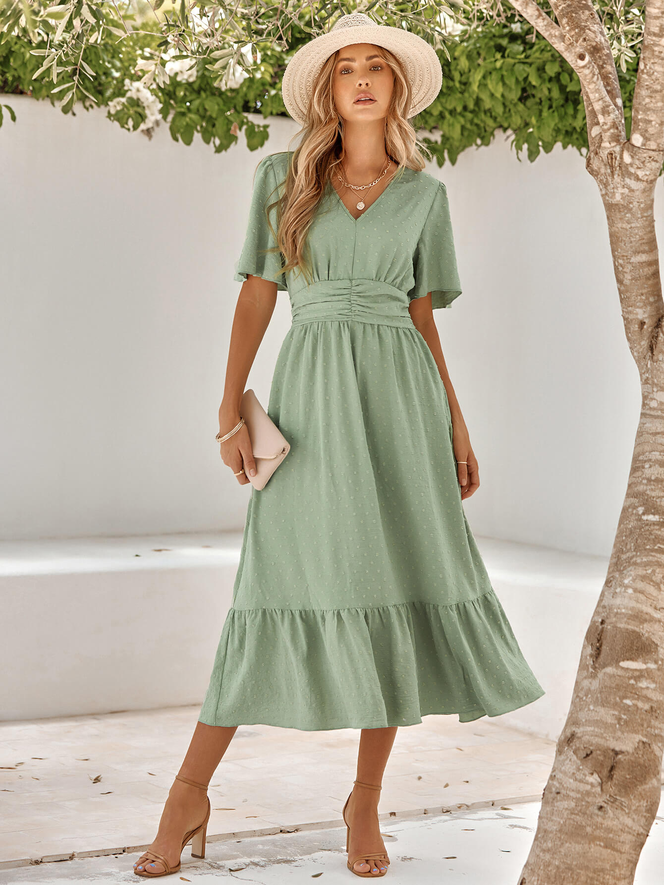 SWEETEST ONE POPPIES SHORT SLEEVE MAXI DRESS - SAGE