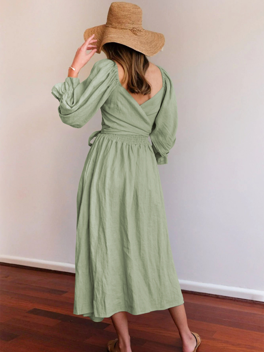 CALL IT LOVE TWO WAY TIERED MIDI DRESS - SAGE