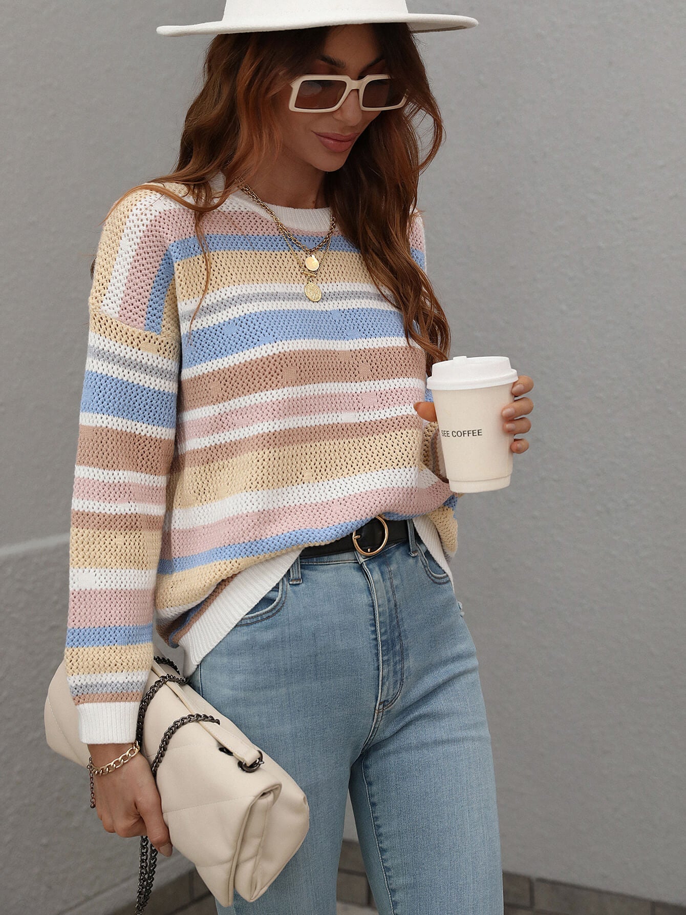 QUELLISE KNIT TOP - PINK STRIPE PRINT