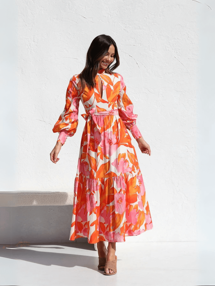 Emery Paisley Halter Maxi Dress - Orange