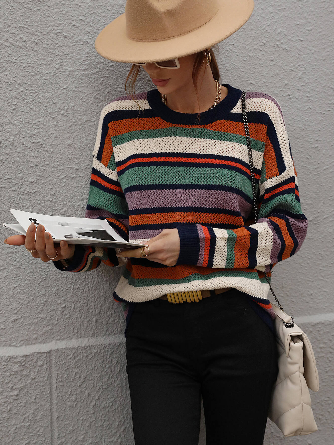 QUELLISE KNIT TOP - PURPLE STRIPE PRINT