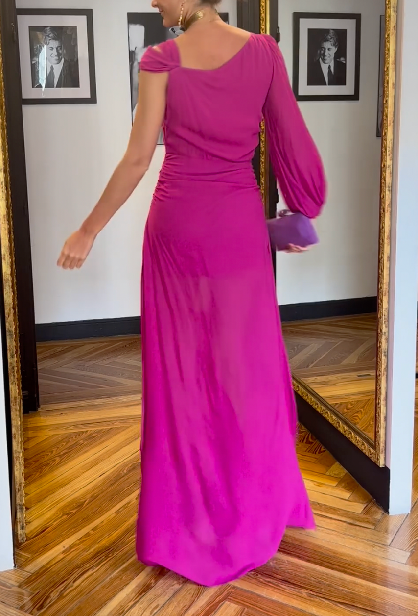 Rose Red One-sleeve Maxi Dress