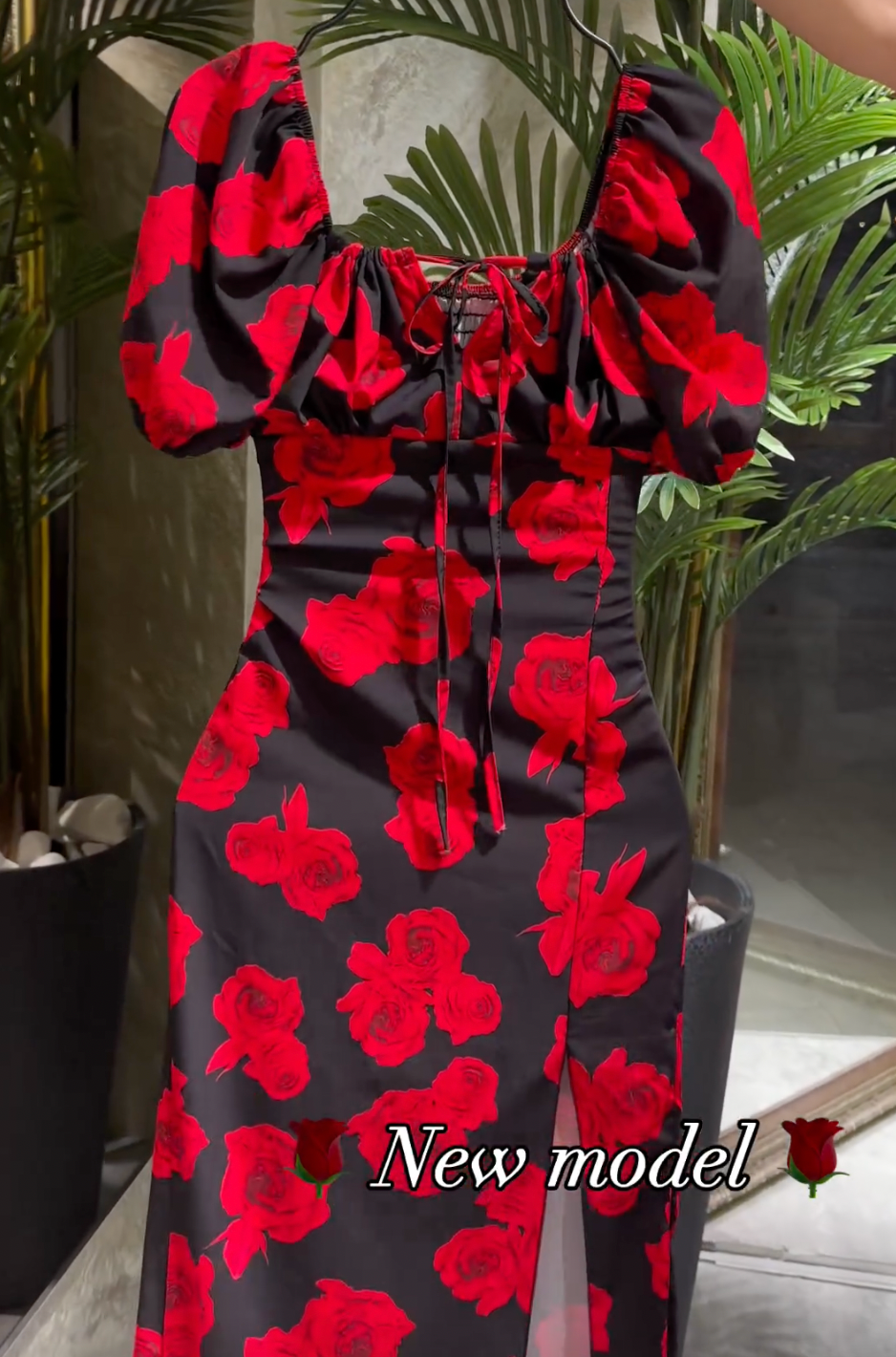 Red Rose Floral Print Midi Dress