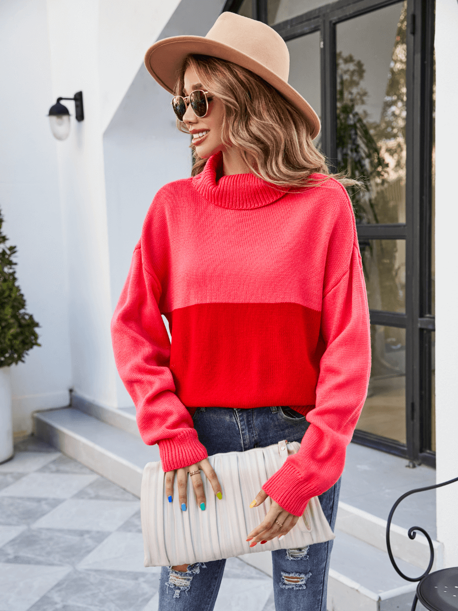 Denver Mock Neck Contrast Knit Sweater