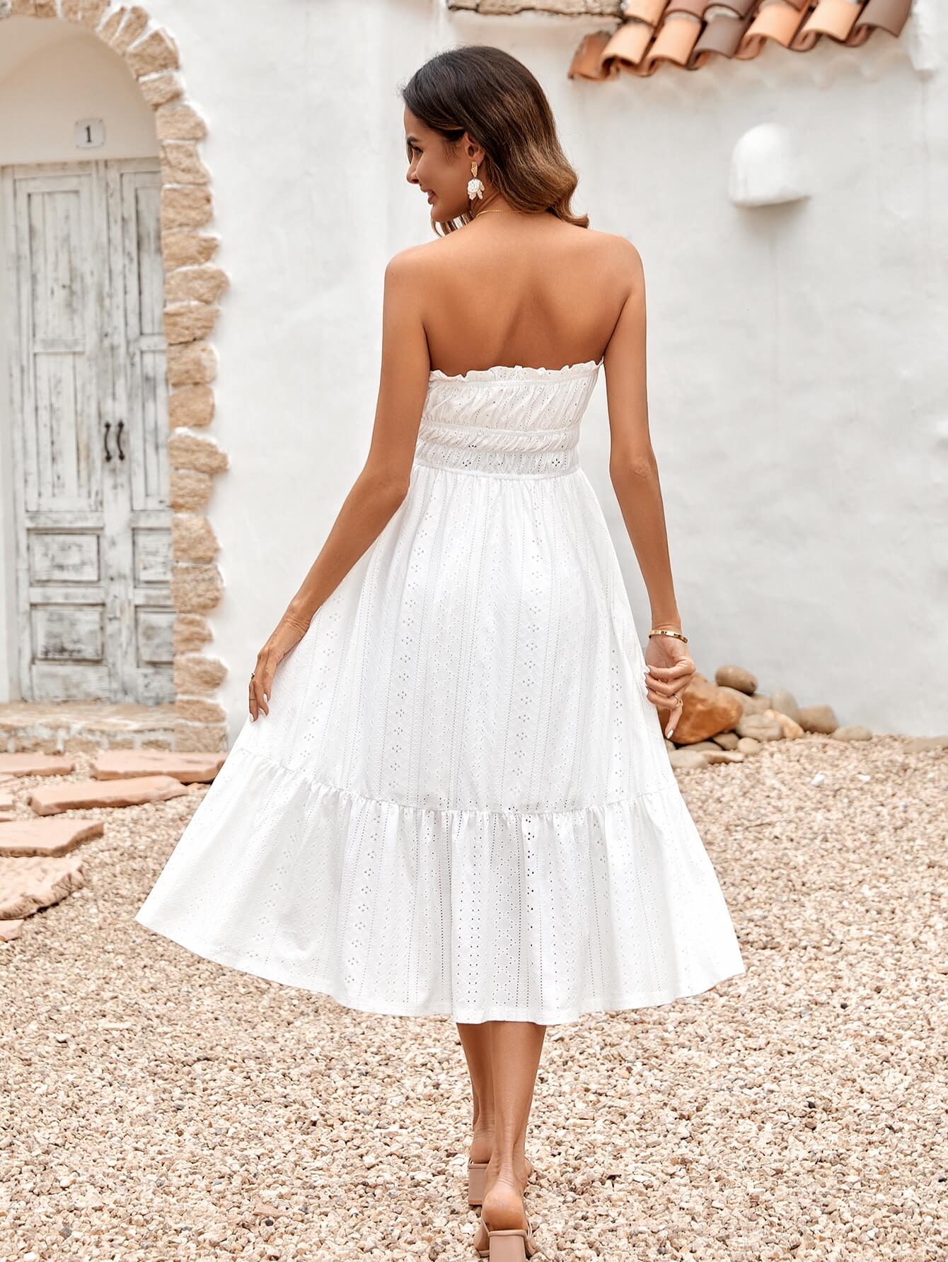 THE NEW YOU STRAPLESS LACE MIDI DRESS - WHITE