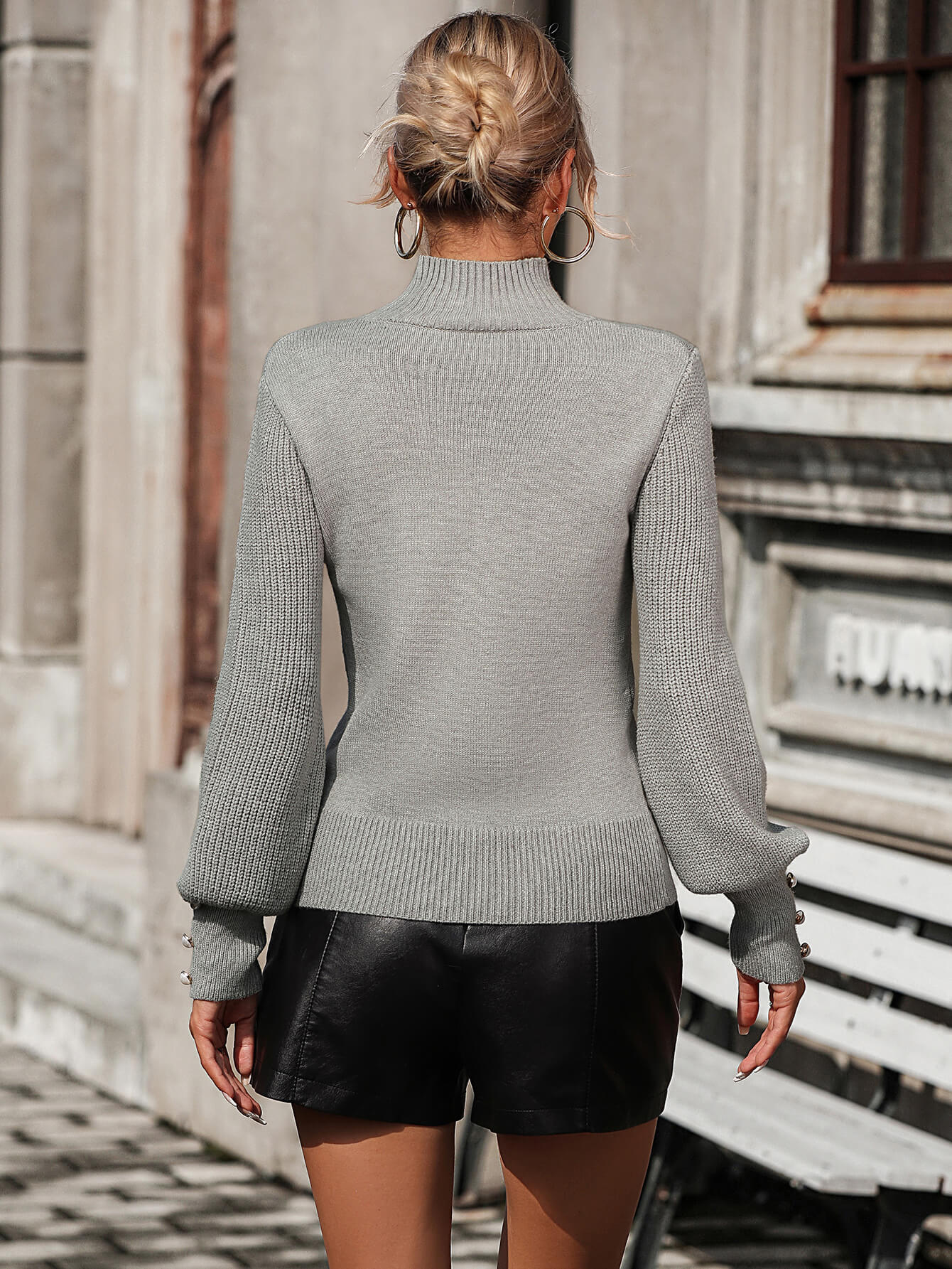 Raisman Pearl Turtleneck Knit Sweater - Grey
