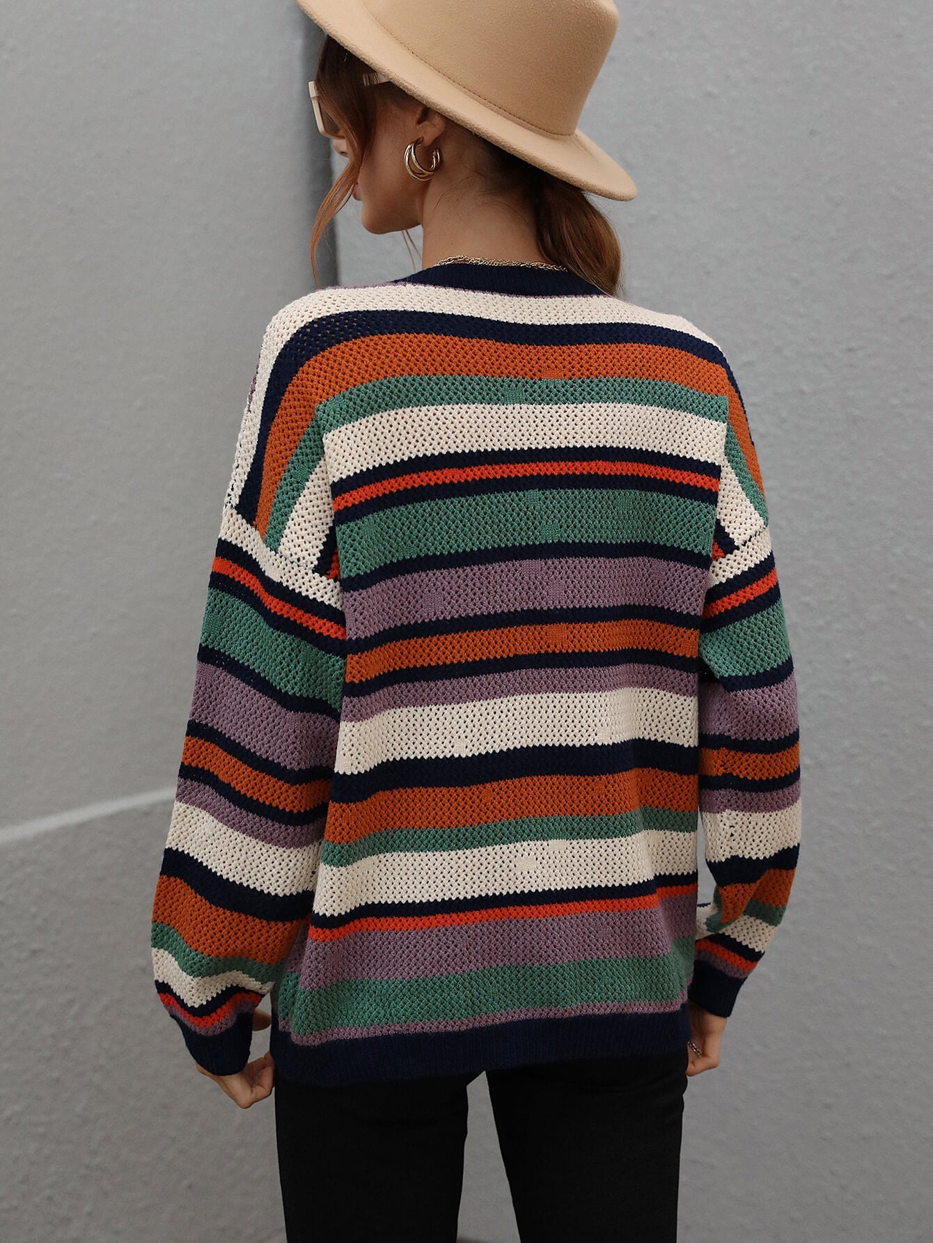 QUELLISE KNIT TOP - PURPLE STRIPE PRINT