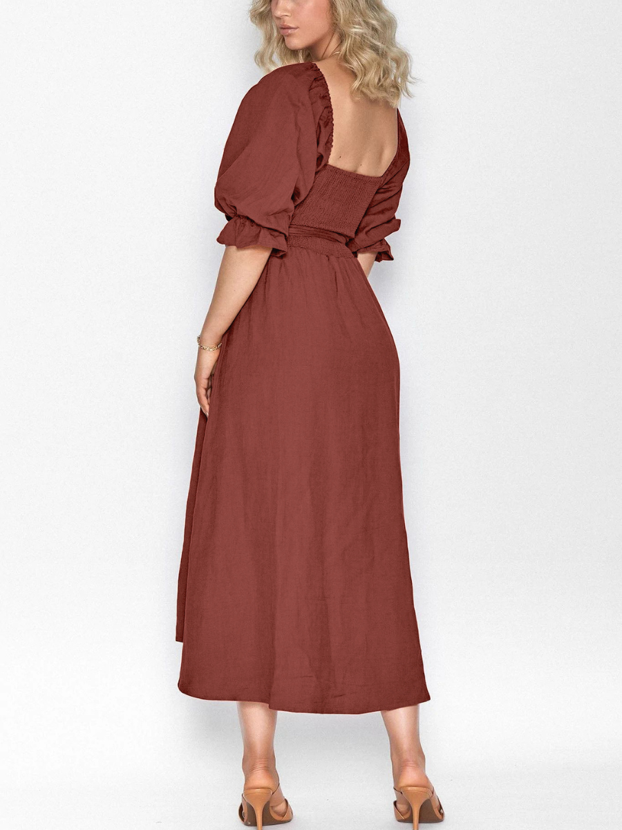 SUNSET SANDS TWO WAY WEARABLE MIDI DRESS - BRICK