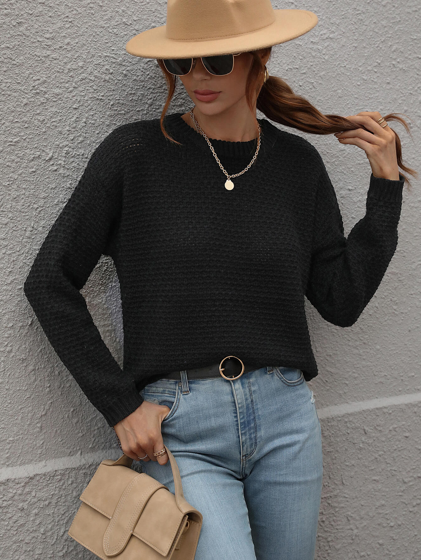 CAUGHT KNIT TOP - BLACK