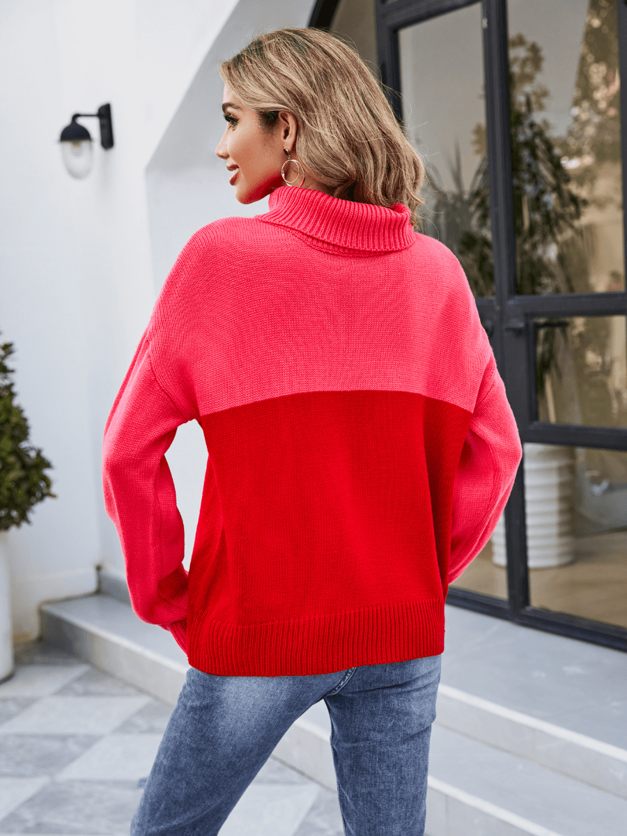Denver Mock Neck Contrast Knit Sweater