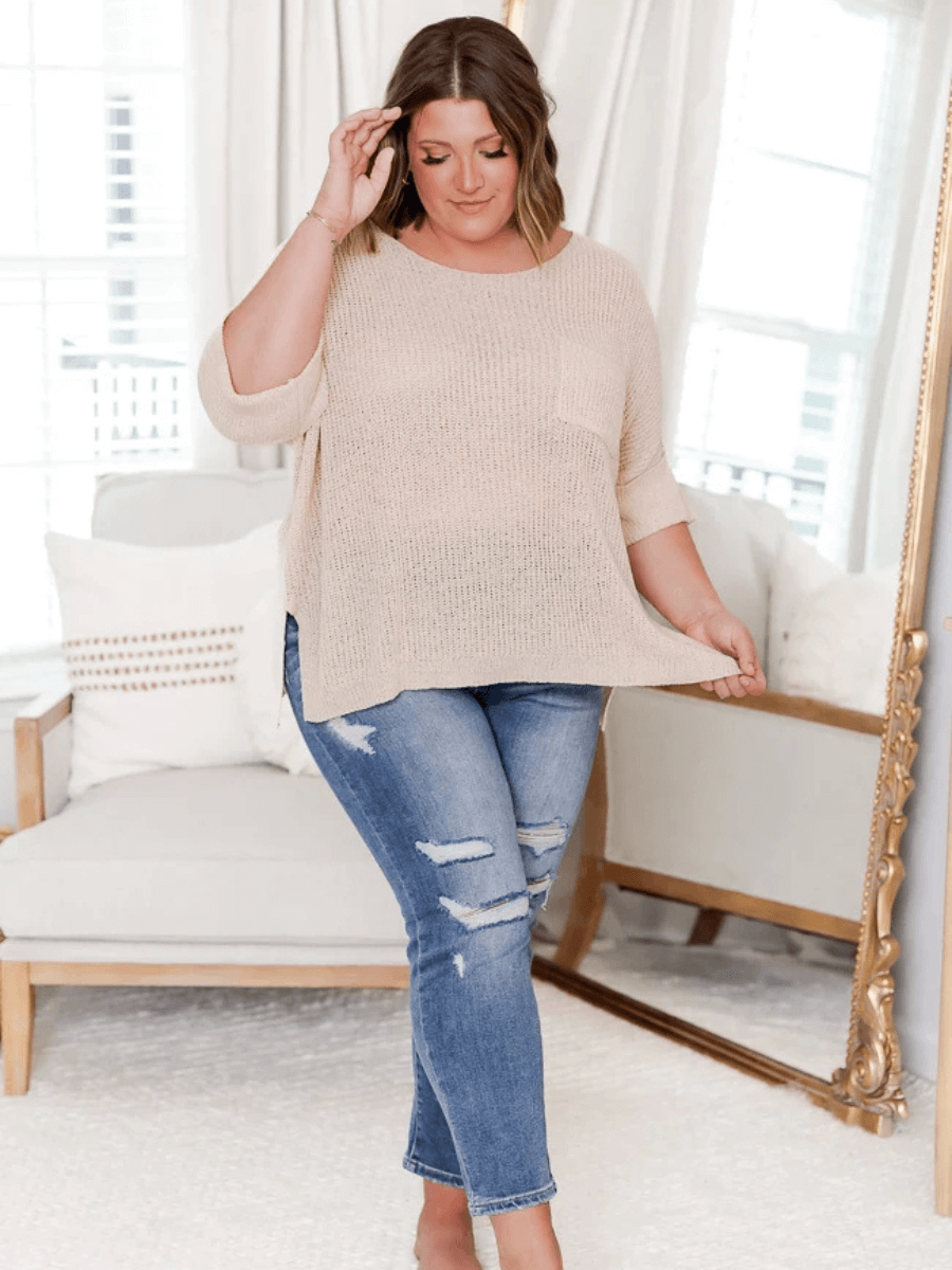 DEMETRA RIBBED KNIT SWEATER - BEIGE
