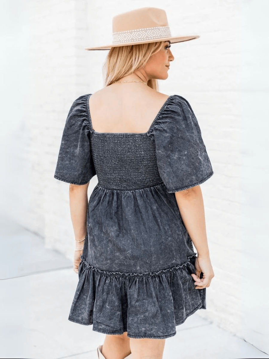 Sonesta Babydoll Denim Mini Dress - Black