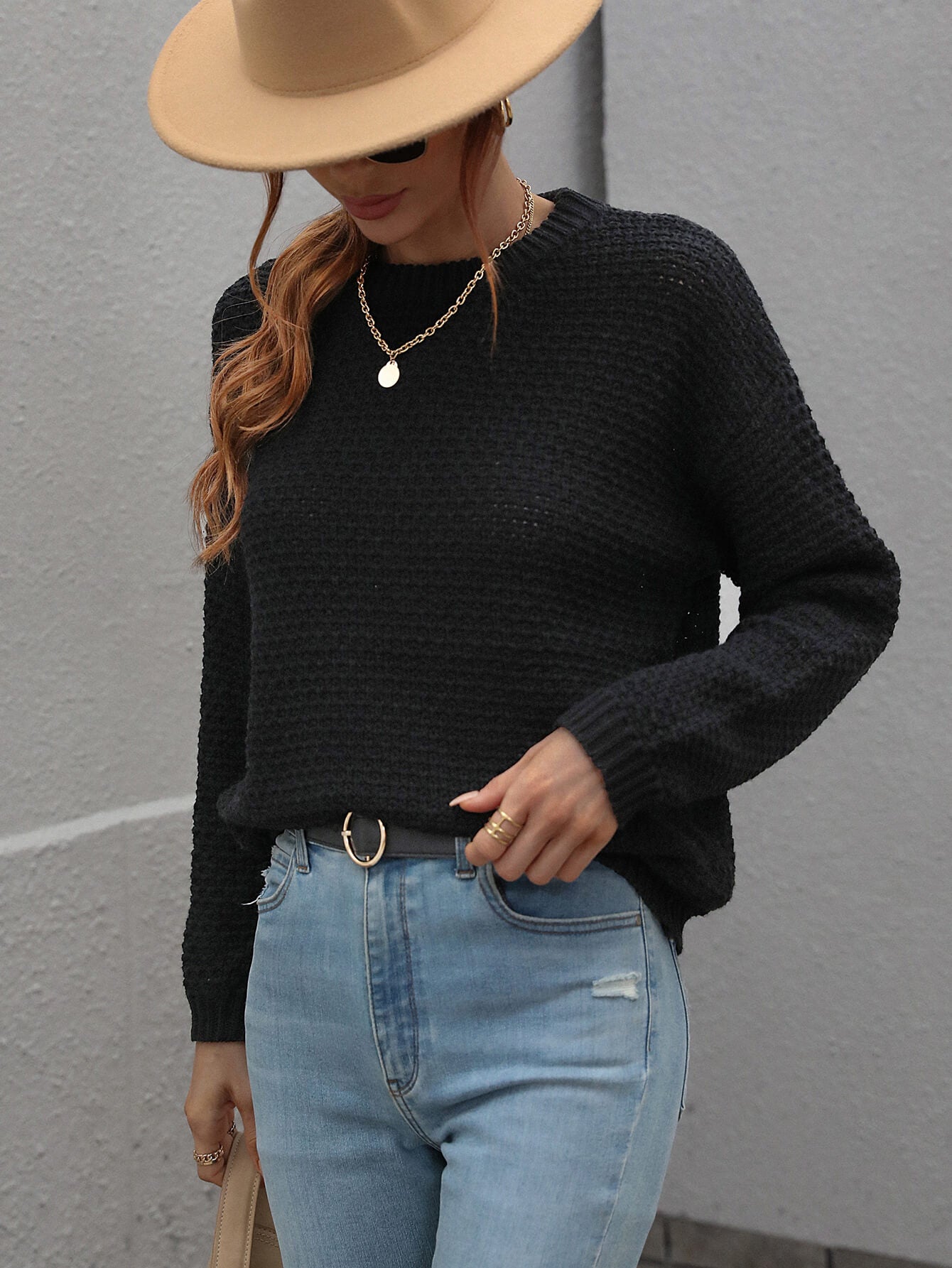 CAUGHT KNIT TOP - BLACK
