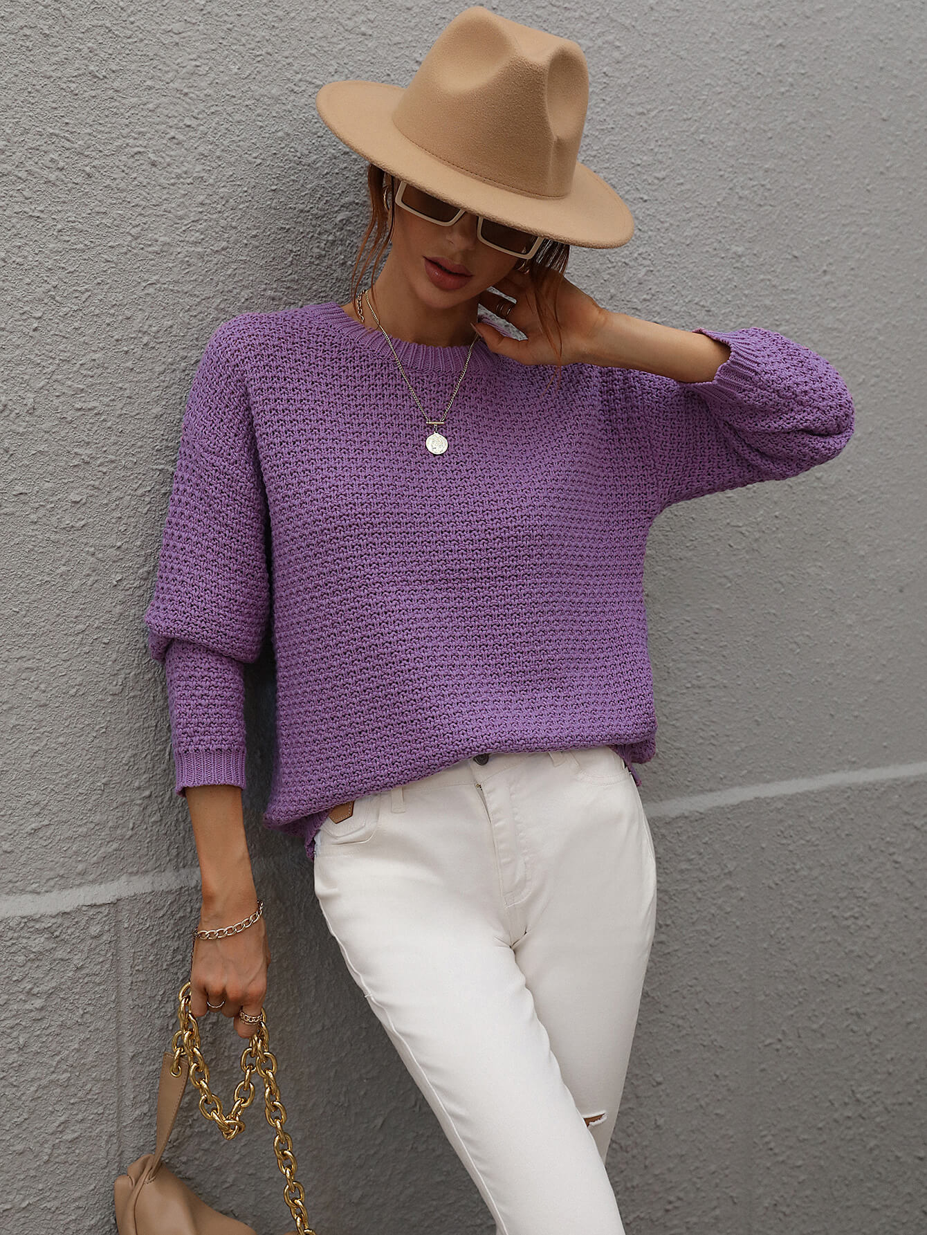 CAUGHT KNIT TOP - PURPLE