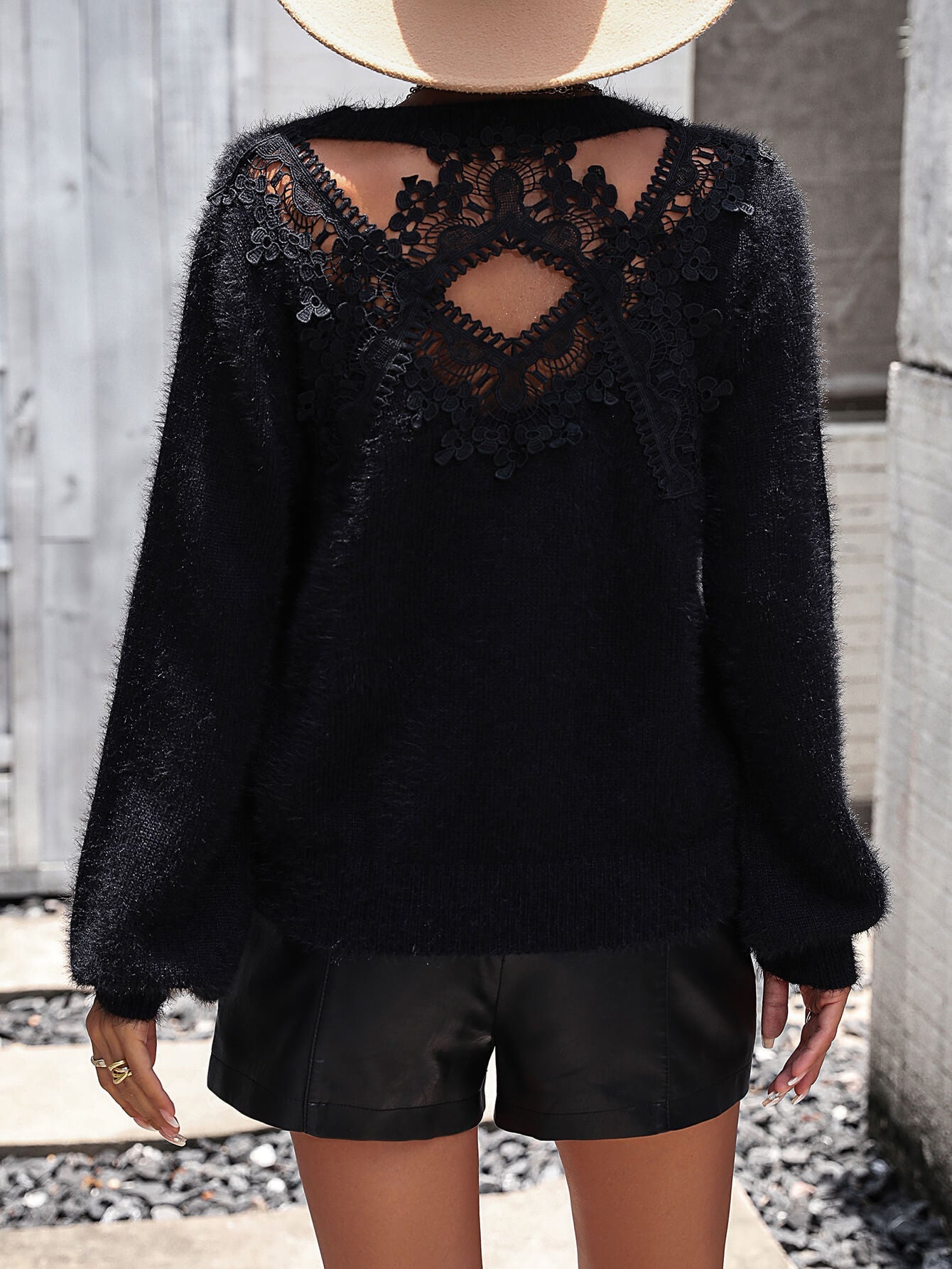Pretty Petals Lace Floral Pullover Sweater - Black