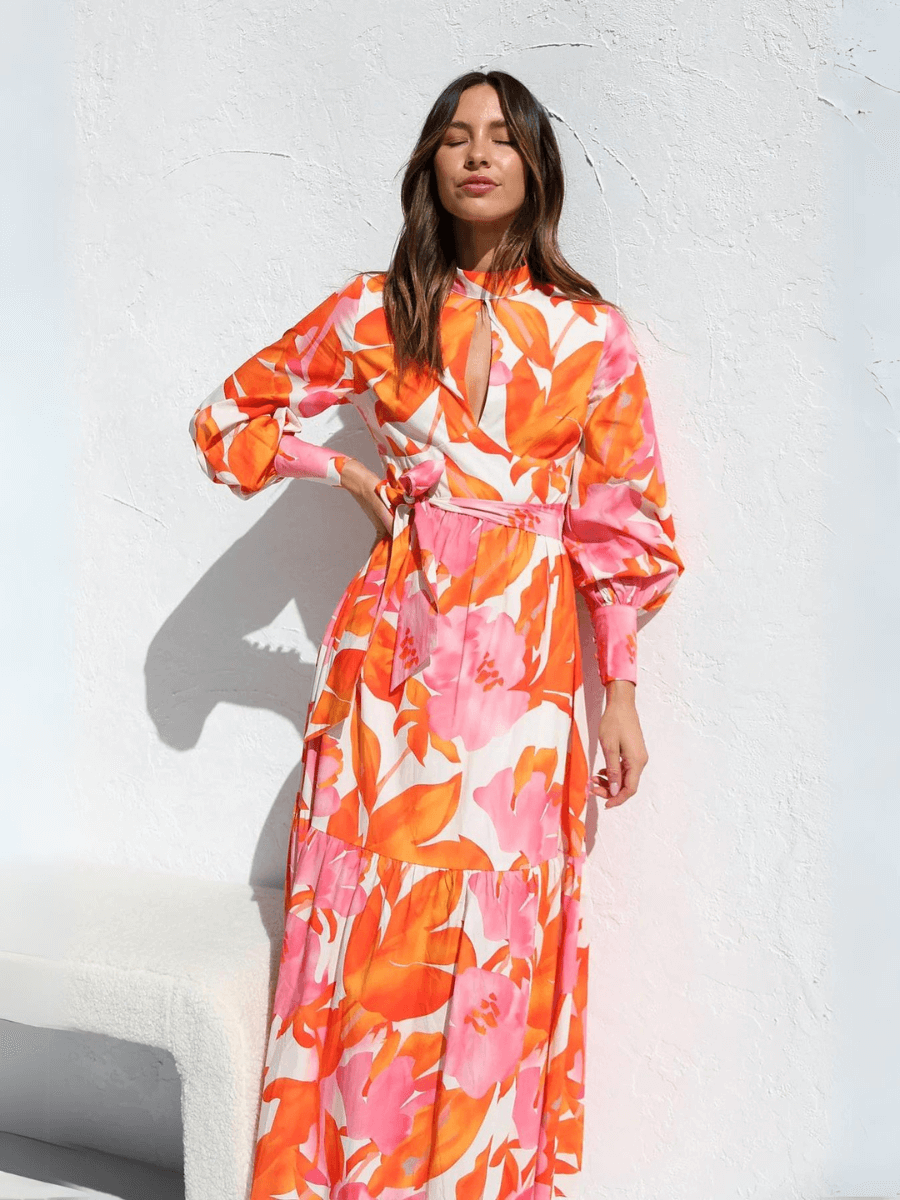Emery Paisley Halter Maxi Dress - Orange