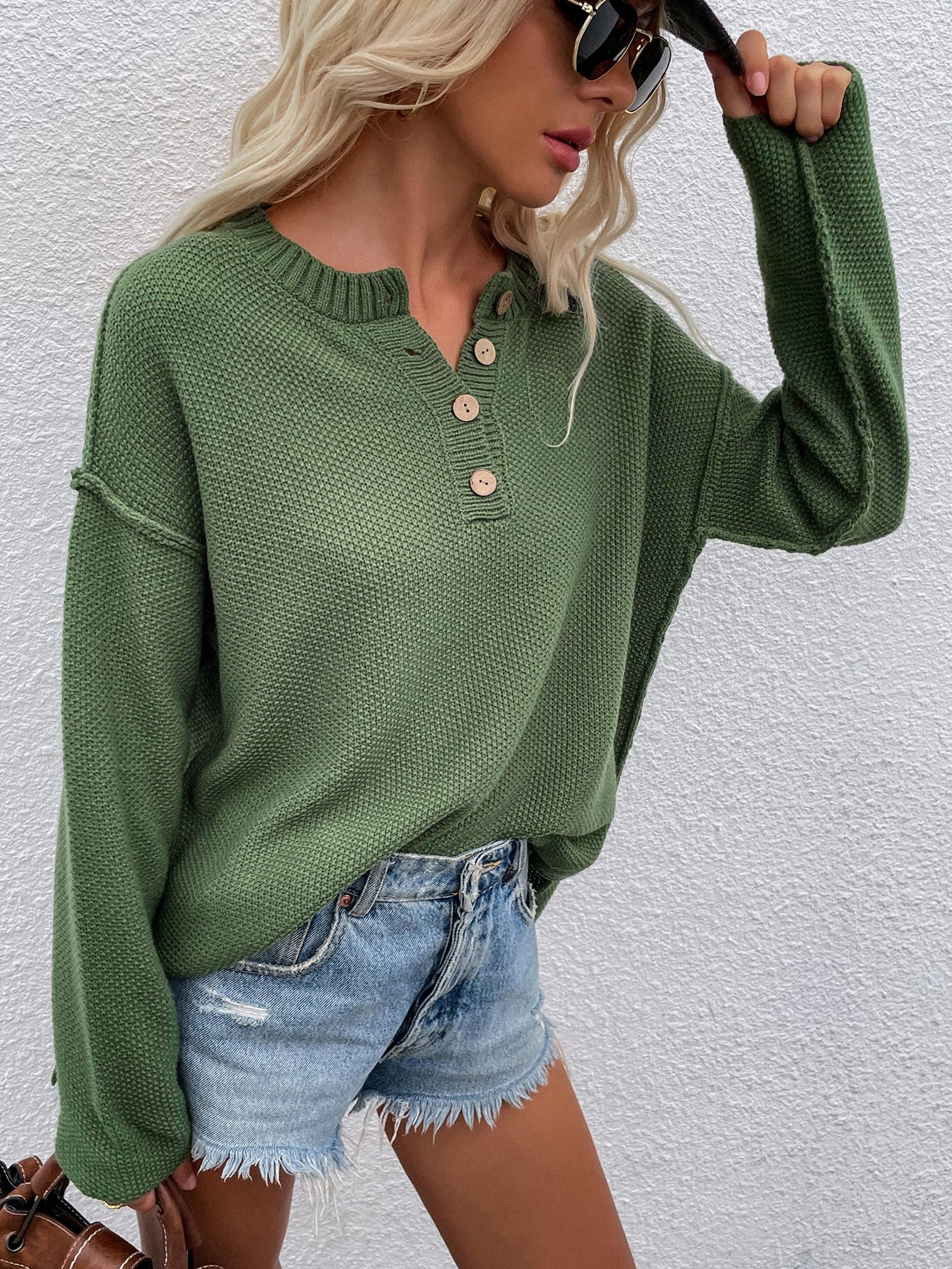 ADYN COLLARED BUTTON DOWN KNIT SWEATER - GREEN