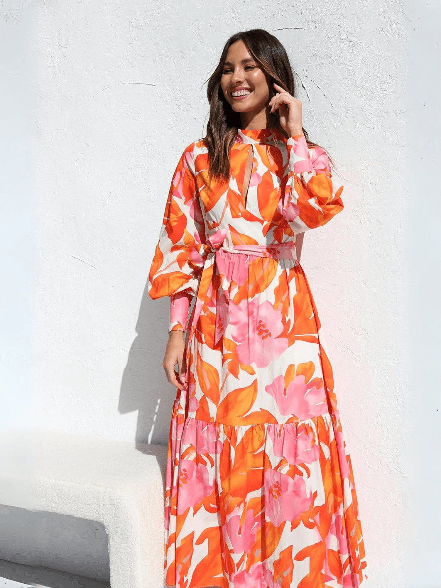 Emery Paisley Halter Maxi Dress - Orange