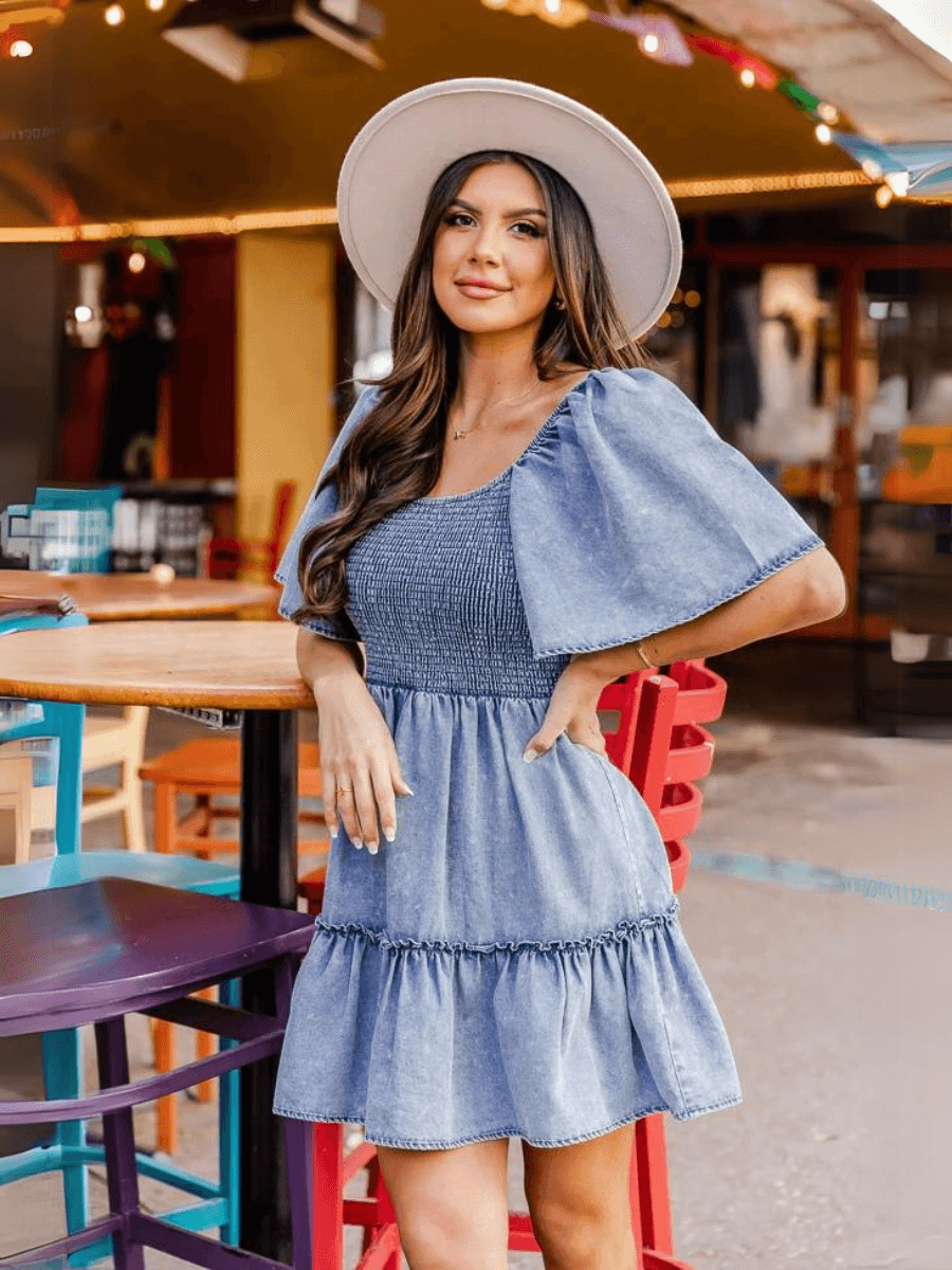 Sonesta Babydoll Denim Mini Dress - Light Wash