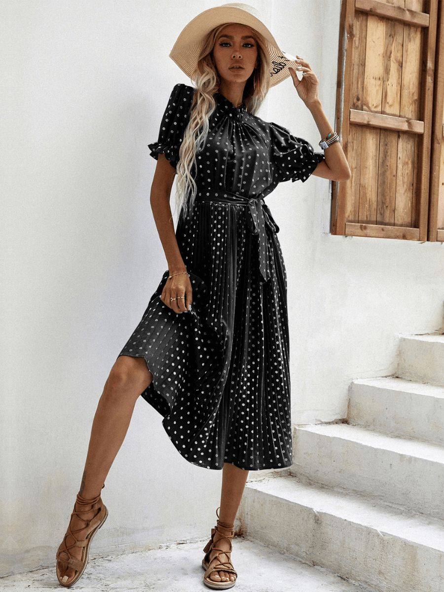 Evergreen Polka Dot Midi Dress - Black