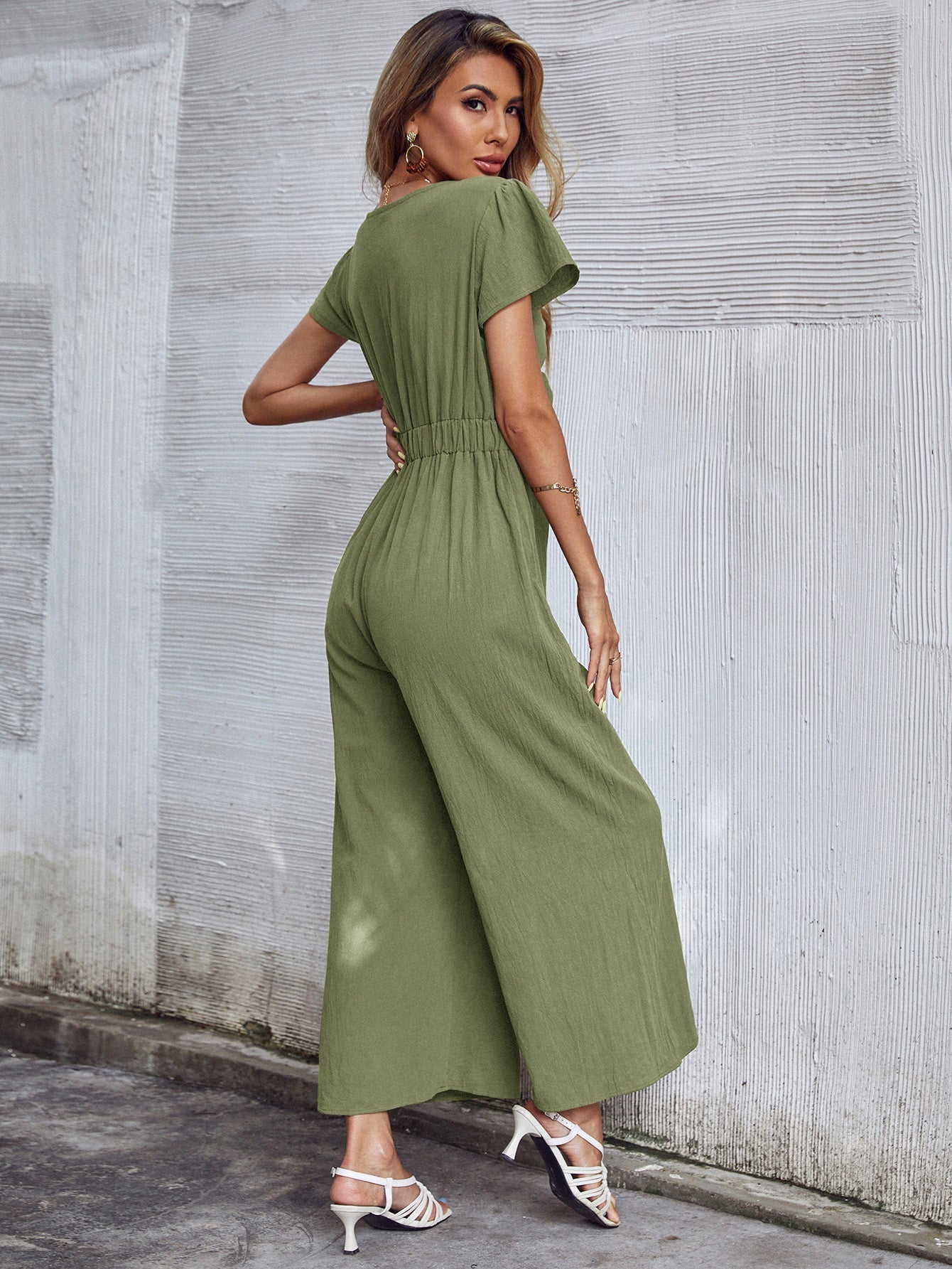 TOMMY BOW LINEN BLEND JUMPSUIT - ARMY GREEN