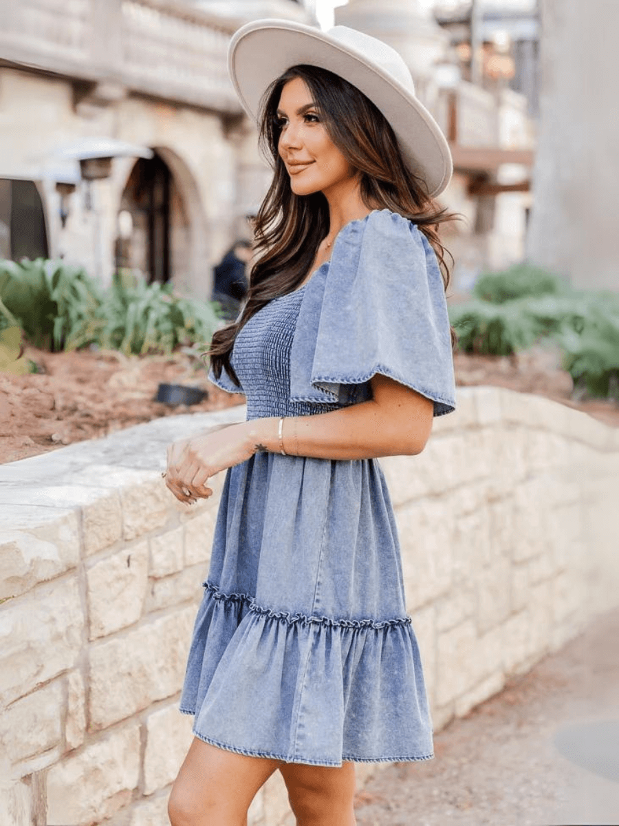 Sonesta Babydoll Denim Mini Dress - Light Wash