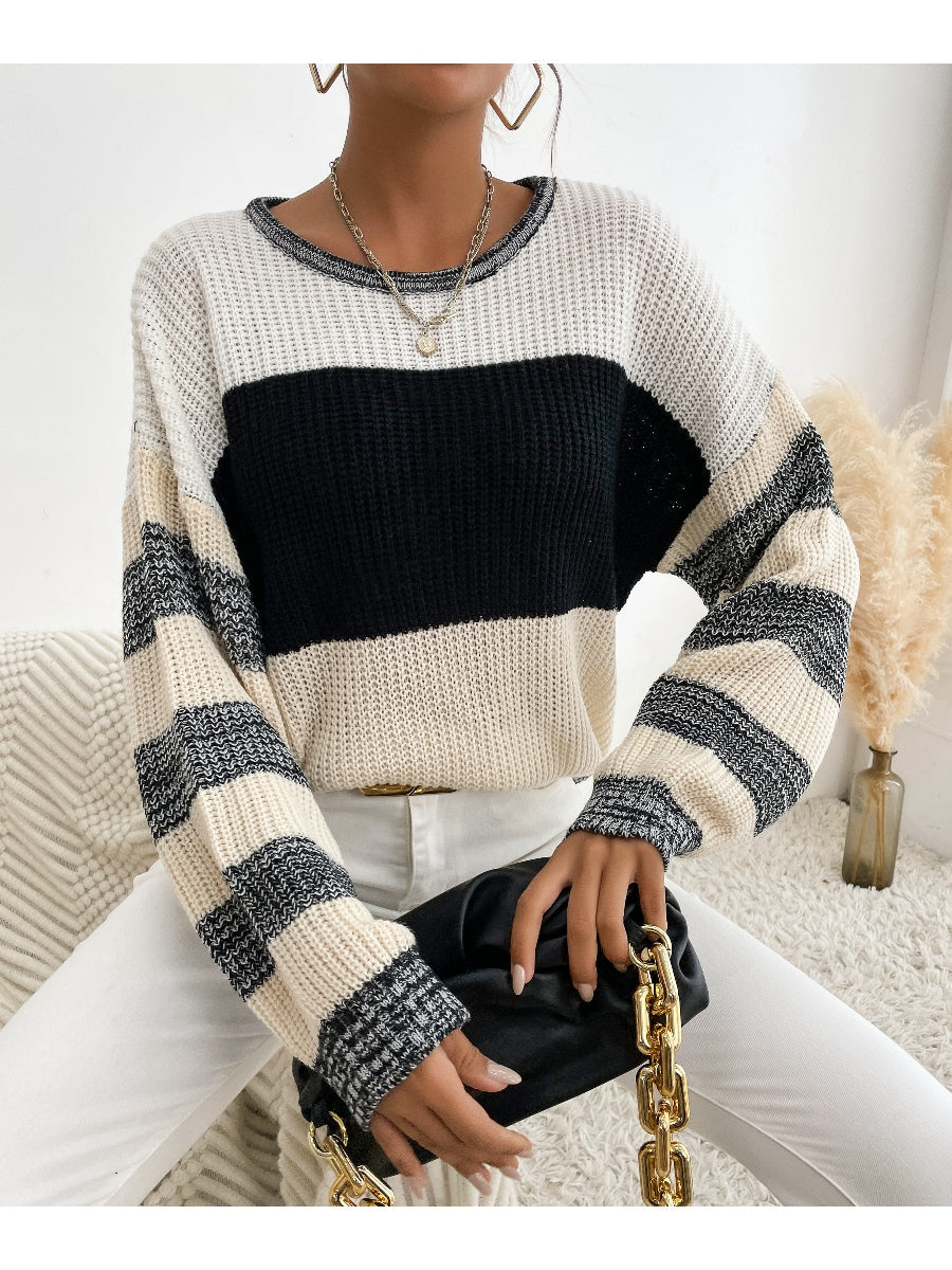 Calistally | Black Grey Stripe Block Sweater