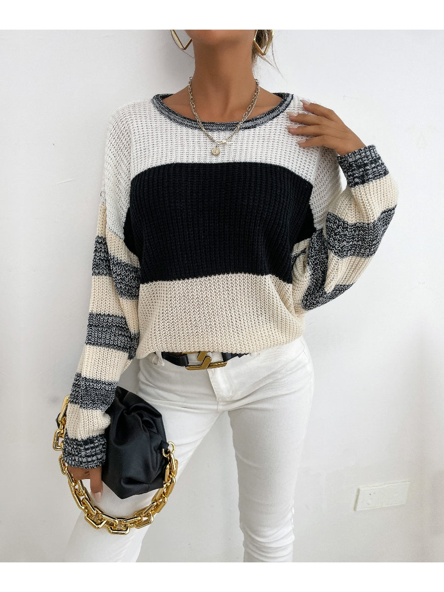 Calistally | Black Grey Stripe Block Sweater
