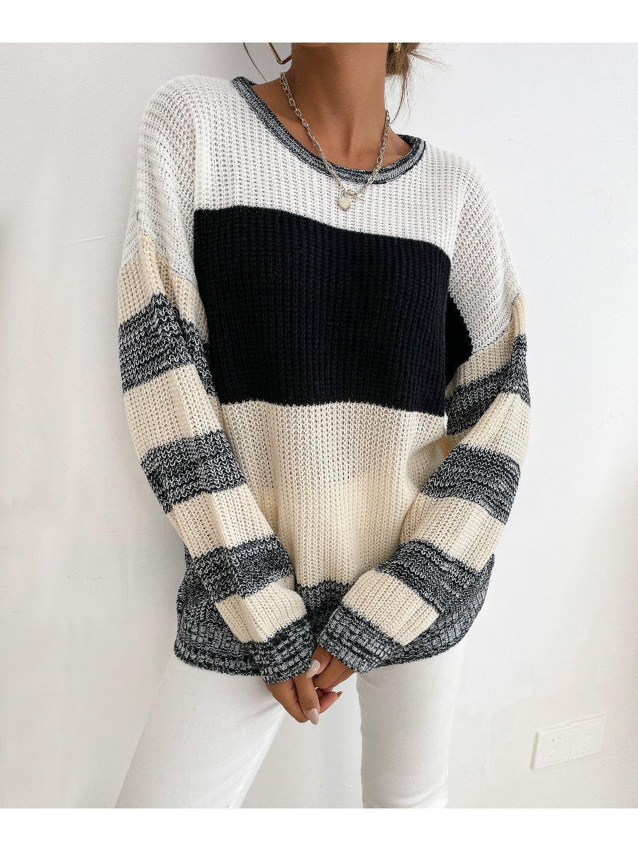 Calistally | Black Grey Stripe Block Sweater