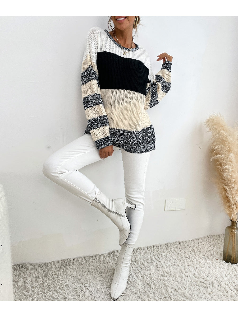 Calistally | Black Grey Stripe Block Sweater