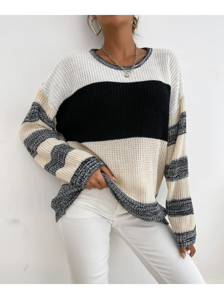 Calistally | Black Grey Stripe Block Sweater