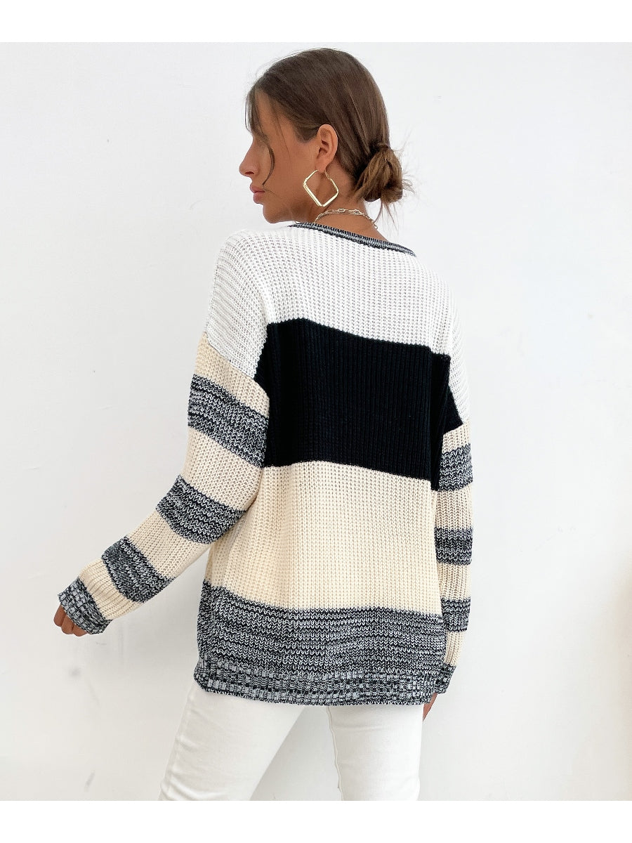 Calistally | Black Grey Stripe Block Sweater