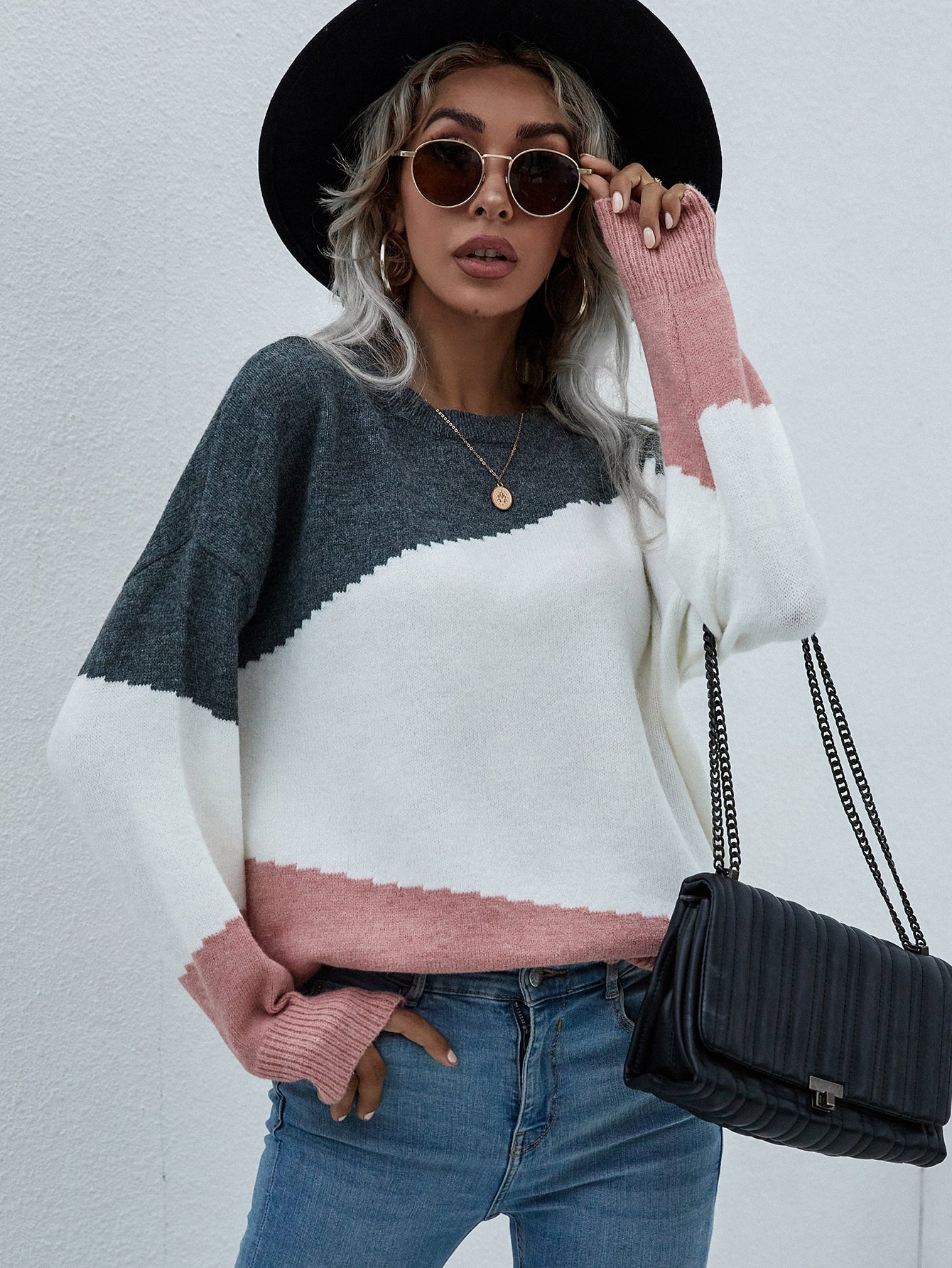 Calistally | ELMA Knit Jumper - Pink Block