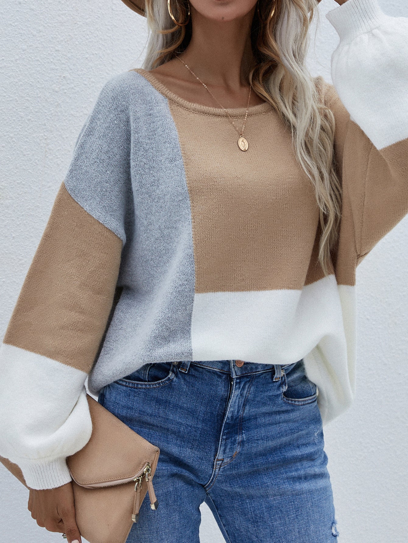 Calistally | Color Block Pattern Knit Sweater